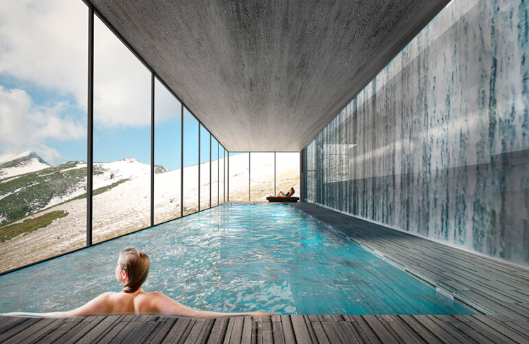 spa area with pool in mountains 02